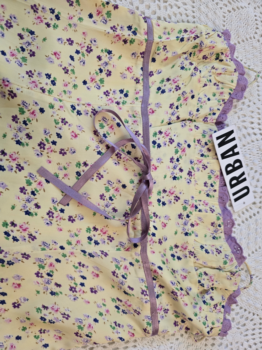 Urban Outfitters Yellow Floral Lace-Trim Slip Dress - Picture 4 of 5